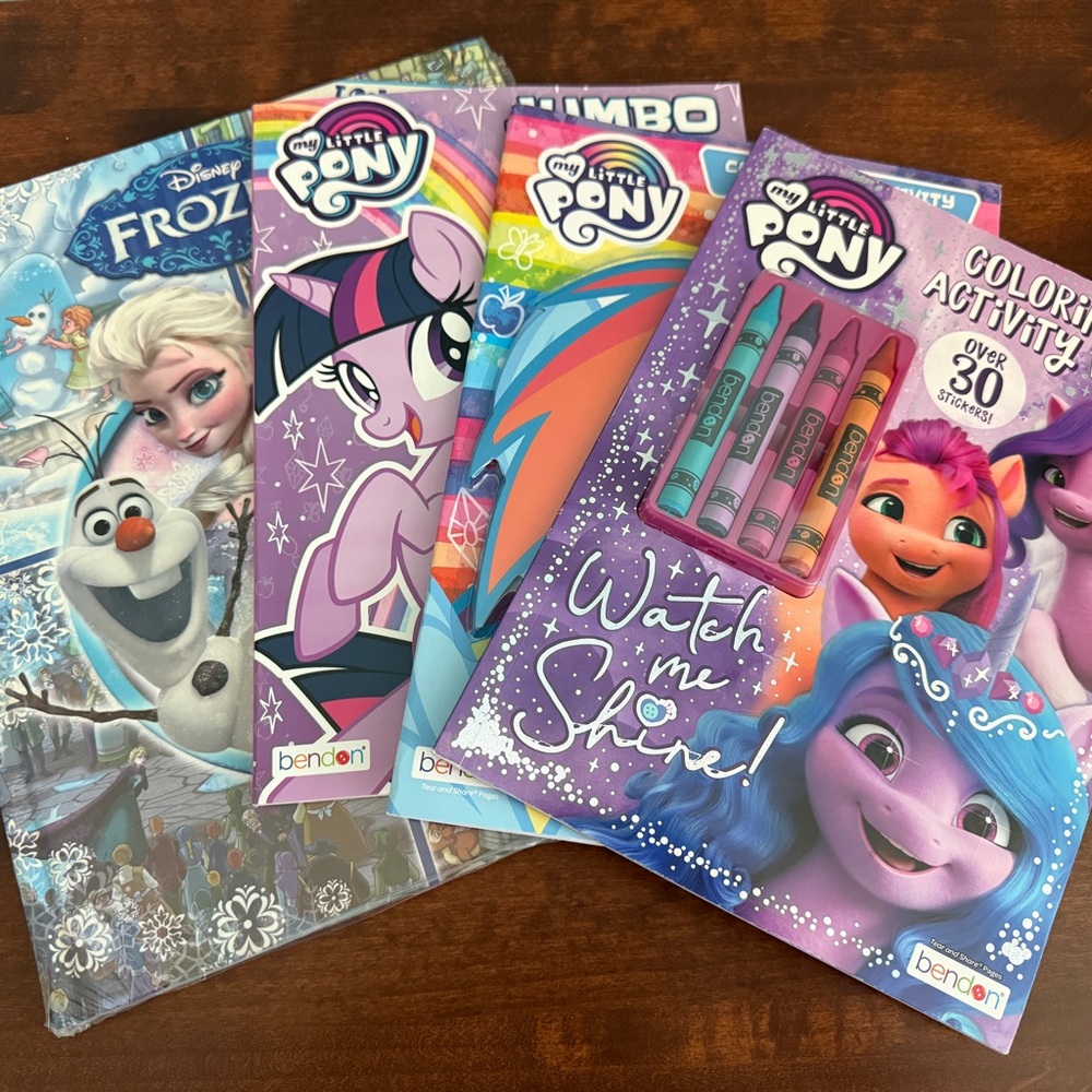 My Little Pony & Disney Frozen Activity Book Set New Crayons Stickers Bundle